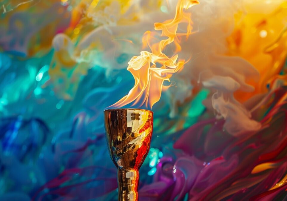 Abstraction of the Olympic torch in the colors of the Olympics