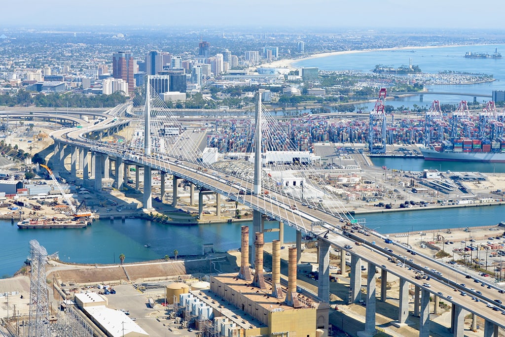 Arial Photo of the Long Beach International Gateway Bridge in Calofirnia