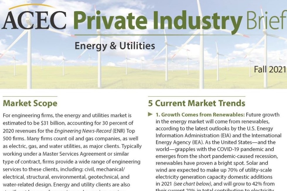 Energy and Utility Private Industry Brief Fall 2021 ACEC Cover